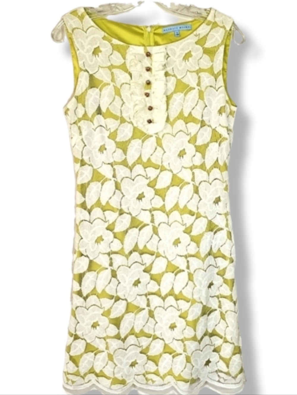 Antonio Melani Retro Inspired Shift Dress Floral Lace Overlay Scallop Edge Sz 4
